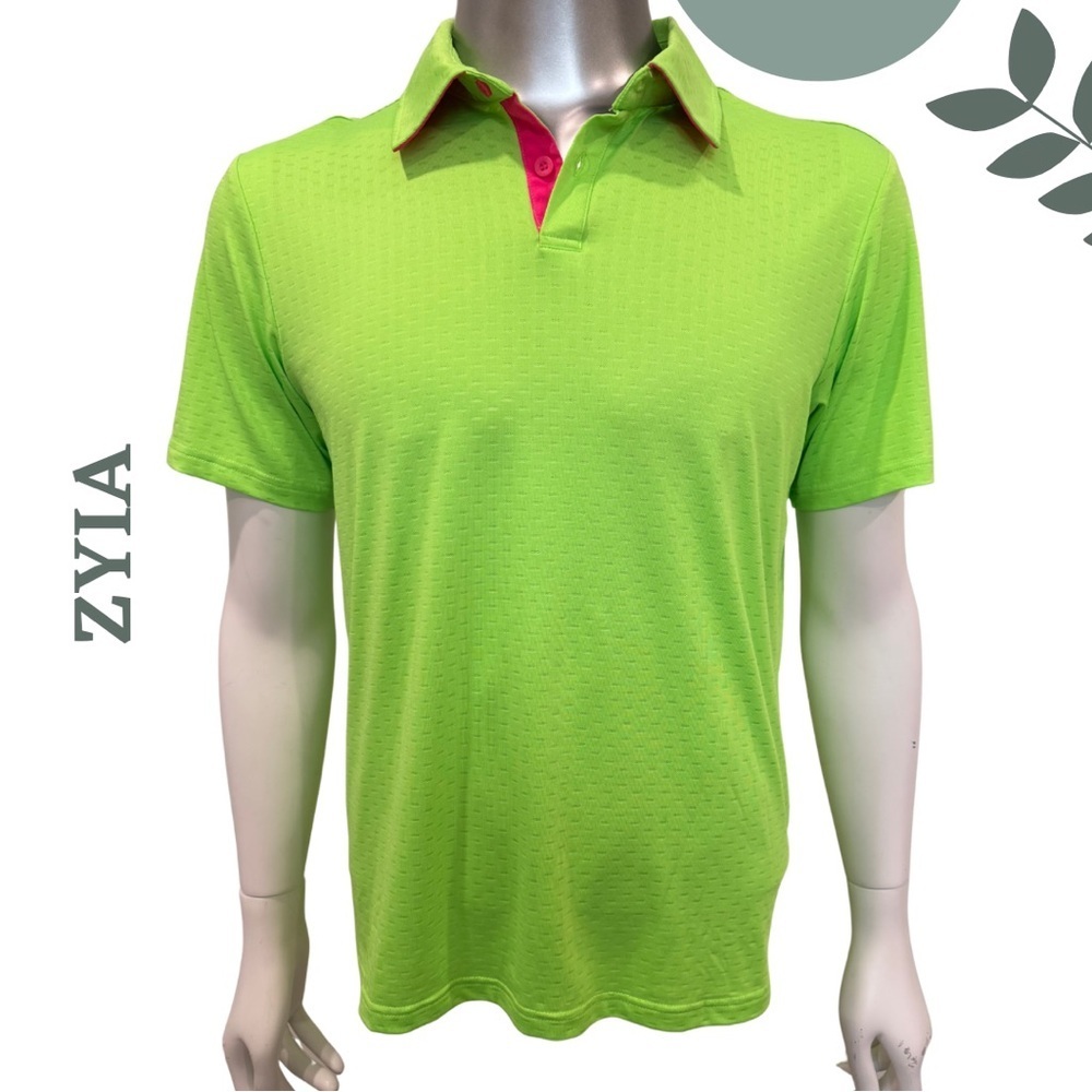 Zyia Active Men’s Polo Shirt Golf Lime Green Hot Pink Size – Medium